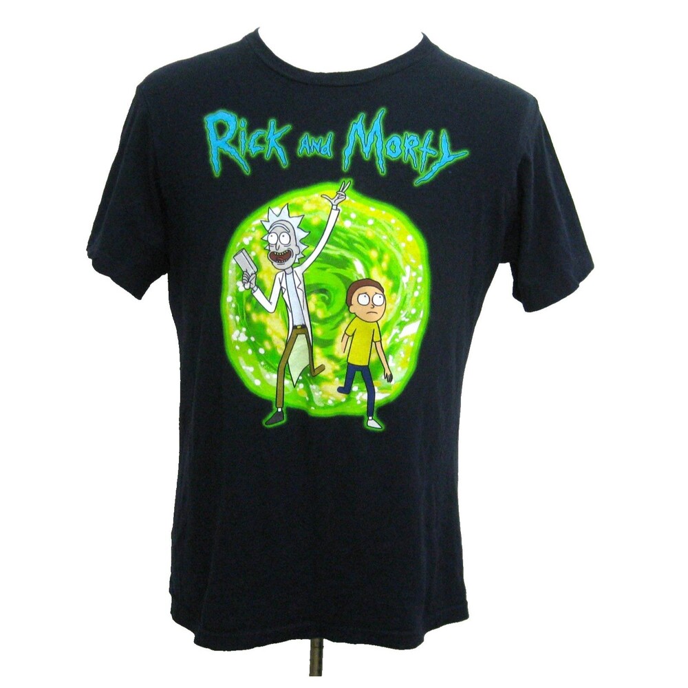 Rick & Morty T-Shirt Men's Medium Dark Blue Short Sleeve Graphic Adult Swim Top